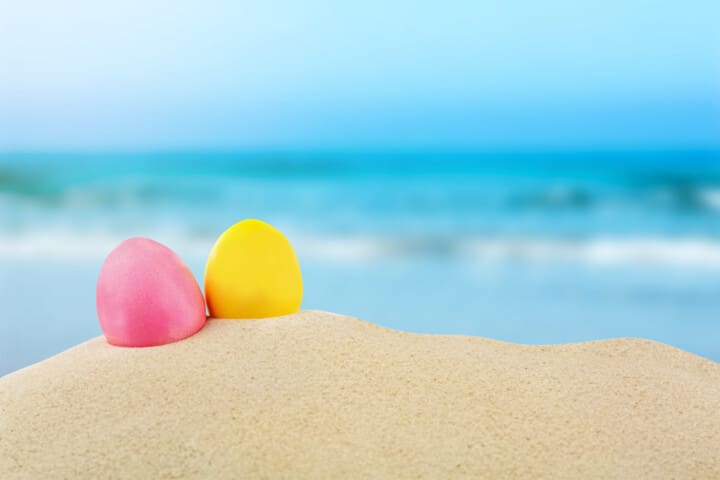 Easter eggs with sand, on white background #