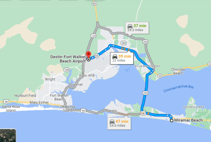 VPS-to-Miramar-Beach-map-beachcondosindestin #map to airport