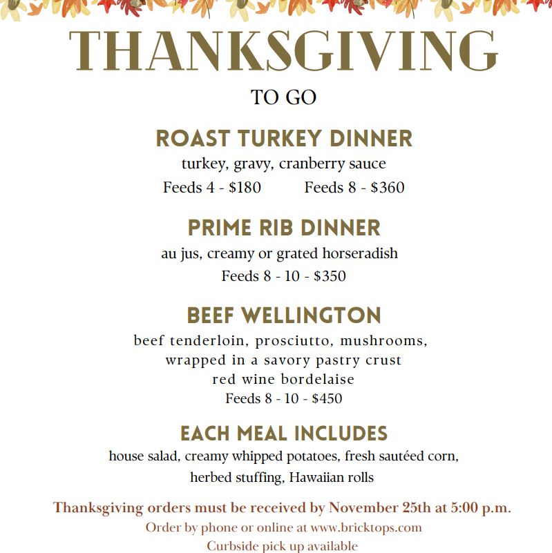 Thanksgiving Meals To-Go in Destin and Miramar Beach, Florida #